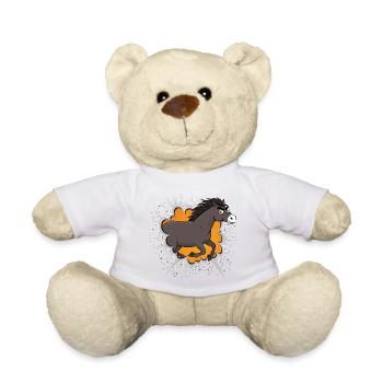 A cartoon caricature of a galloping Abaga horse - Teddy Bear - white - Front