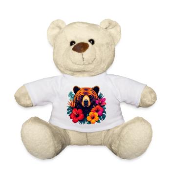 Tropical bear head with hibiscus flowers - Teddy Bear - white - Front