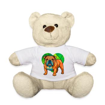 Kubistische englische Bulldoggenherz-Geometrische Haustierkunst - Teddy - Weiß - Vorne