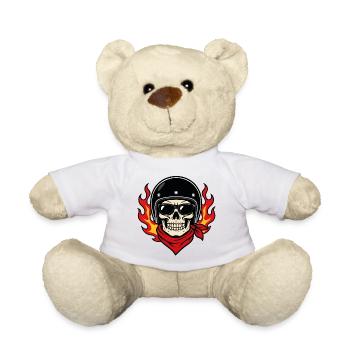 Vintage-Biker-Totenkopfhelm und rotes Bandana - Teddy - Weiß - Vorne