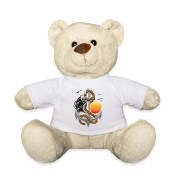 Nautical Anchor with Ship and Sunset - Teddy Bear - white - Front