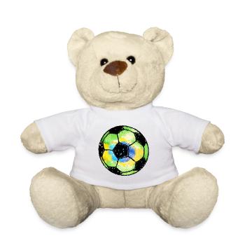 Fußball Brasilien - grün gelb blau - Aquarell - Teddy - Weiß - Vorne