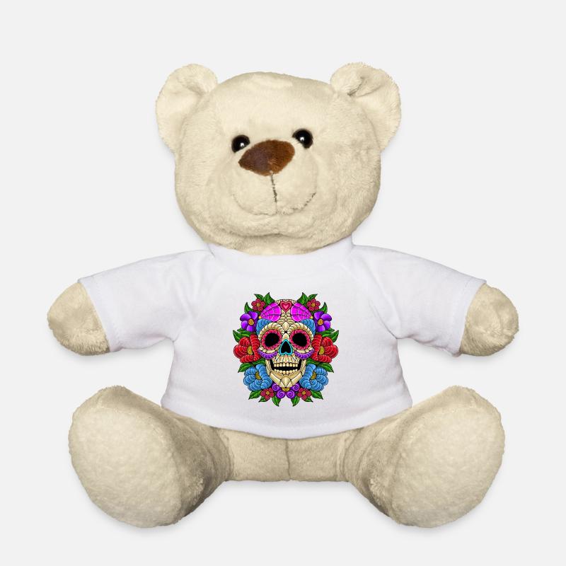 Calavera de Azúcar Floral – Arte Mexicano Vibrante - Teddy - Weiß