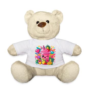 Kawaii Pink Smoothie mit Früchten - Teddy - Weiß - Vorne