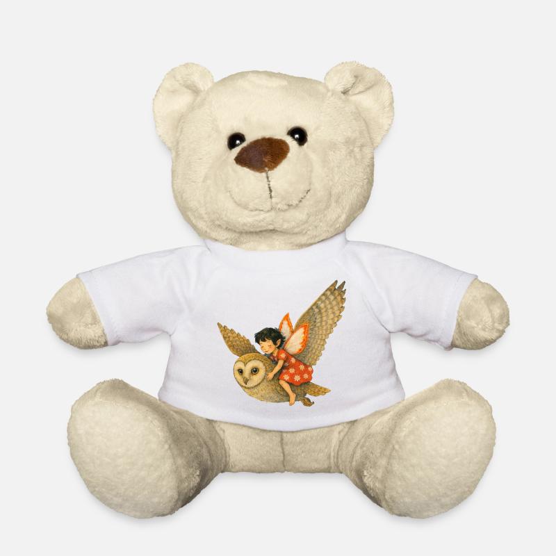 Carinchen auf dem Flug mit der Eule - Teddy - Weiß