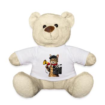 Cinema Cat Director: Film Cat with Megaphone - Teddy Bear - white - Front