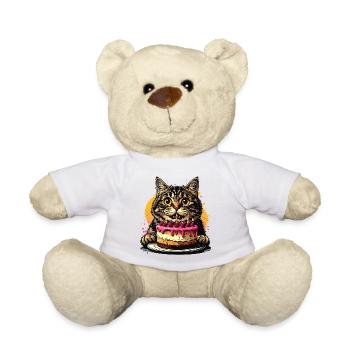 Katze Geburtstag Kuchenfest - Teddy - Weiß - Vorne