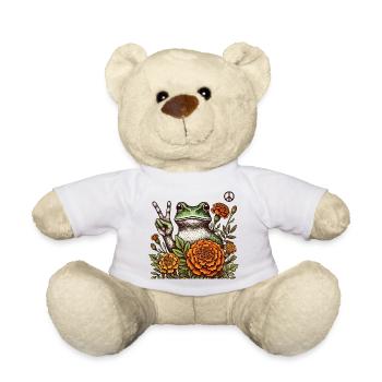 Peaceful Frog in Marigold Bloom - Teddy Bear - white - Front