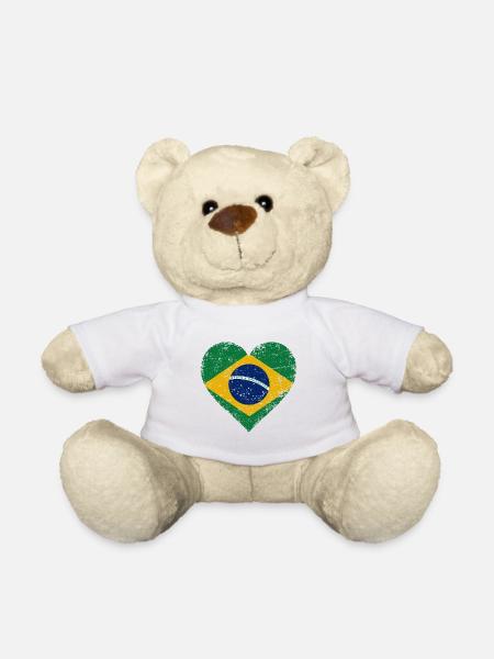 Brasilien Flagge Herz - Teddy - Weiß