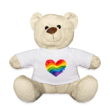 Colorful Rainbow Heart | Pride Acrylic Art - Teddy Bear - white - Front