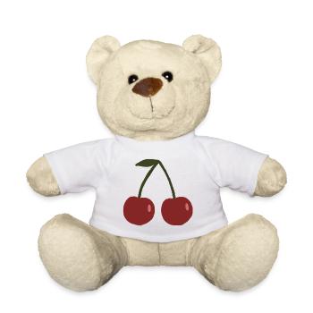 Twin Cherry Sketch Tee - Teddy Bear - white - Front