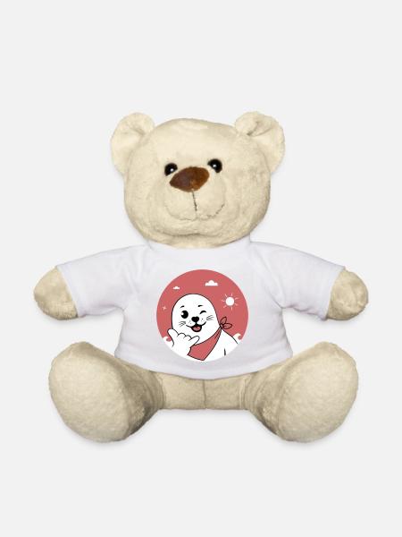 Zwinkerndes Robbenzeichen mit einem Bandana und werfendem Shaka-Zeichen - Teddy - Weiß