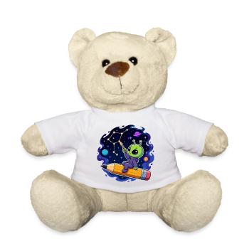 Alien on a pencil in the starry sky - Teddy Bear - white - Front
