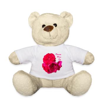 Dream_Plan_Do_multi-petaled_magenta-red_roses - Teddy Bear - white - Front