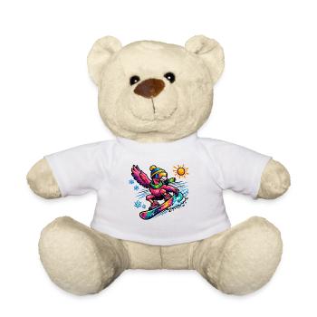 Snowboard de flamant rose en pleine splendeur hivernale - Nounours - blanc - Devant