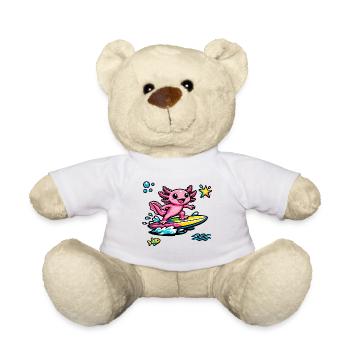 Pink Axolotl Surfer auf buntem Surfbrett - Teddy - Weiß - Vorne