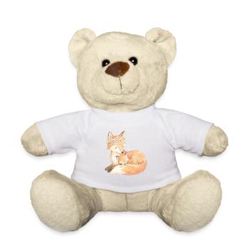 Fox mother and cub with flower wreath - Teddy Bear - white - Front