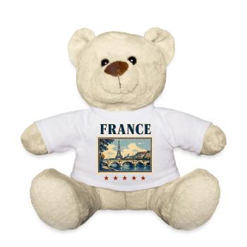 Paris Vintage Stamp Tour - Teddy Bear - white - Front