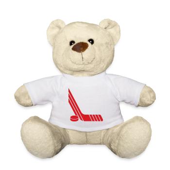 Retro roter Hockeyschläger-und-Puck-Sport – minimalistischer Sport - Teddy - Weiß - Vorne
