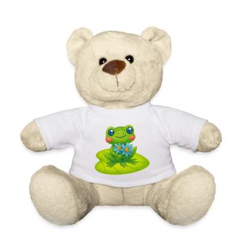 Grenouille mignonne avec un bouquet de fleurs - Nounours - blanc - Devant