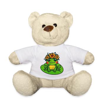 Grenouille avec couronne de fleurs colorée - Nounours - blanc - Devant