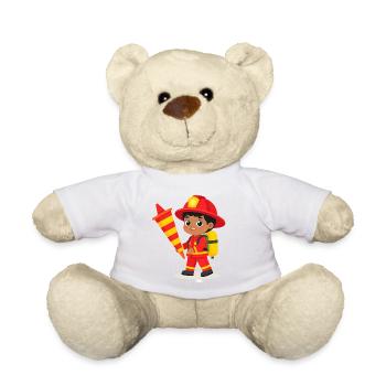 Feuerwehrmann mit Schultüte zur Einschulung – Kawa - Teddy - Weiß - Vorne