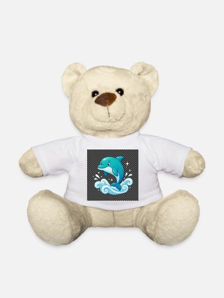 Dauphin joyeux sur les vagues - Nounours - blanc