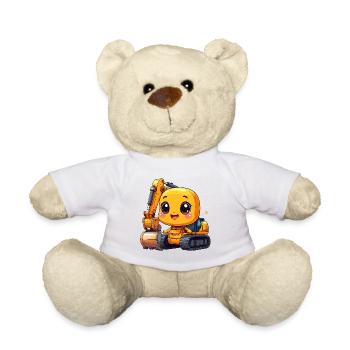 Yellow Kawaii Excavator – Cute Construction Site Motif - Teddy Bear - white - Front