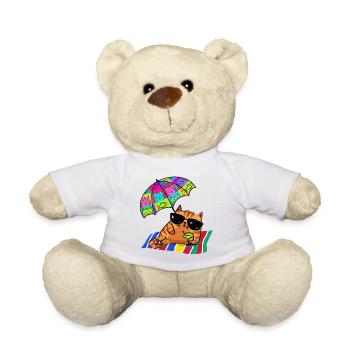 Coole Katze im Urlaub mit Sonnenschirm - Teddy - Weiß - Vorne