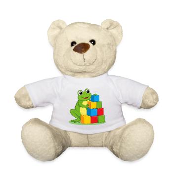 Grenouille de dessins animés verts jouant avec des blocs de construction colorés - Nounours - blanc - Devant
