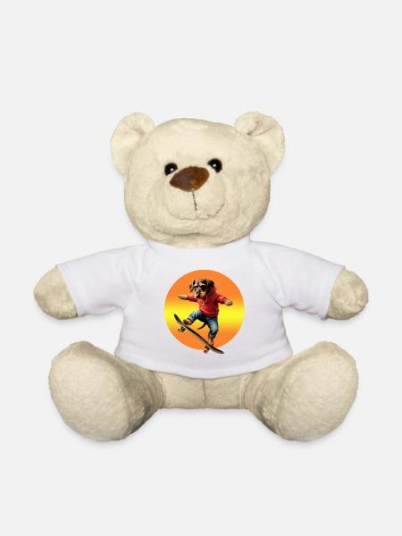 Skater Dachshund Oscar in Hoodie - Teddy Bear - white