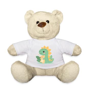 Petit dinosaure de dessin animé avec un ours en peluche – Mignon - Nounours - blanc - Devant