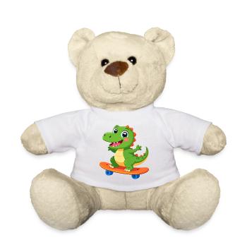 Petit dinosaure vert sur un skateboard – Design cool - Nounours - blanc - Devant