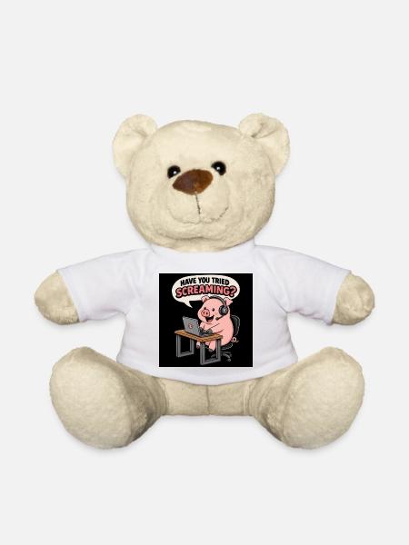 Pig at the headset desk - Teddy Bear - white