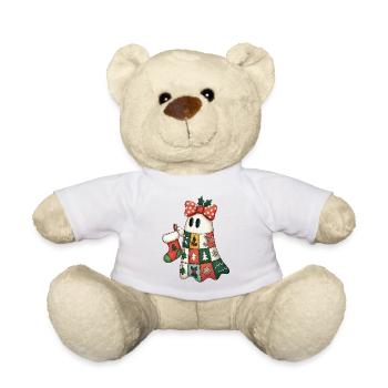 Patchwork Ghost with Christmas Quilt - Teddy Bear - white - Front