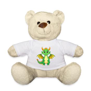 Kleiner grüner Drache mit Flügeln – Fantasy Motiv - Teddy - Weiß - Vorne