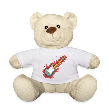 Guitar On Fire Funny Gift T-Shirt - Teddy Bear - white - Front