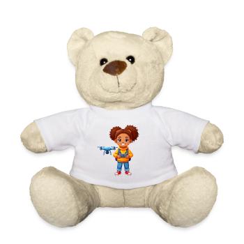 Kleine Pilotin steuert fliegende Drohne – Technik - Teddy - Weiß - Vorne