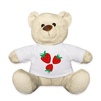 Three bright red strawberries - Teddy Bear - white - Front