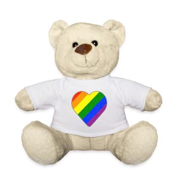 Herz mit Regenbogenstreifen - Teddy - Weiß - Vorne