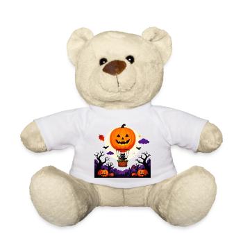 Pumpkin Balloon Cat Halloween Scene - Teddy Bear - white - Front