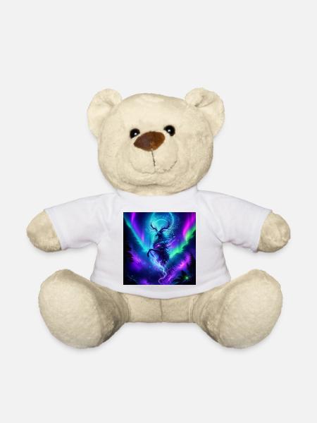 Northern Lights Moose Spirit in Aurora Sky - Teddy Bear - white