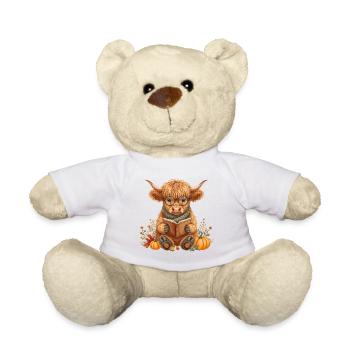 Highland Cow Reading Fall Cozy - Teddy Bear - white - Front