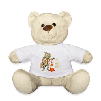 Chamäleon Fahrlehrer übt sicher mit Verkehrskegel - Teddy - Weiß - Vorne