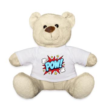 POW! Comic Pop Art Design – Knallig Retro - Teddy - Weiß - Vorne