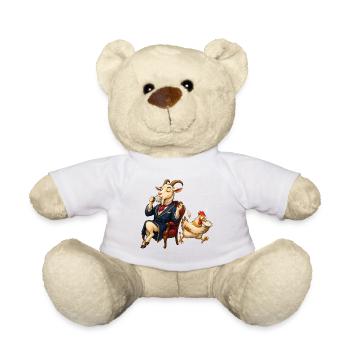 Ziege als Gentleman bei Tee mit hektischem Huhn - Teddy - Weiß - Vorne