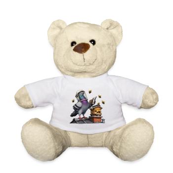 Taube als Imker beim Bienenstock auf dem Dach - Teddy - Weiß - Vorne