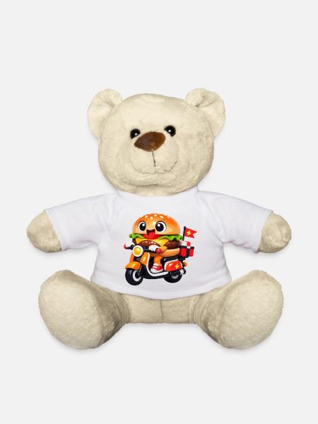 Kawaii Burger auf dem Motorrad - Teddy - Weiß