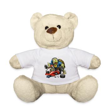 Schildkröte als Rennwagen-Mechaniker Boxenstopp - Teddy - Weiß - Vorne