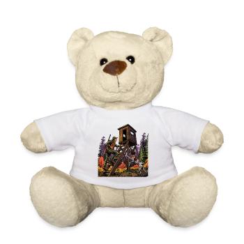 Hunter and dog at the high stand - Teddy Bear - white - Front